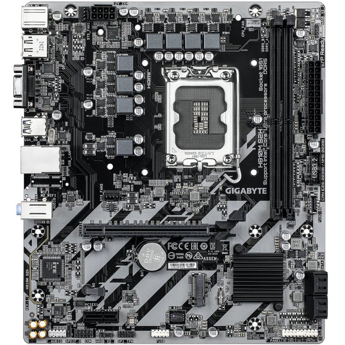 GIGABYTE Placa Base H810M S2H (9MH81MSH-00-G10) Micro ATX Socket LGA1851 para Intel Core Ultra, DDR5, PCIe 4.0, HDMI, DisplayPort, 1x M.2